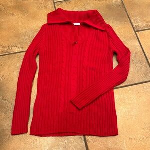Red sweater with zipper collar